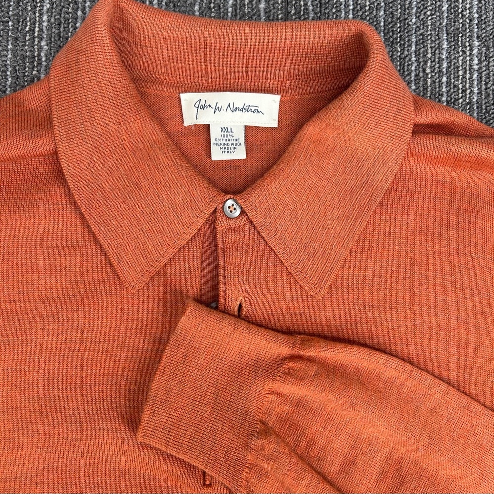John W. Nordstrom Orange 100% Merino Wool Long Sleeved Polo